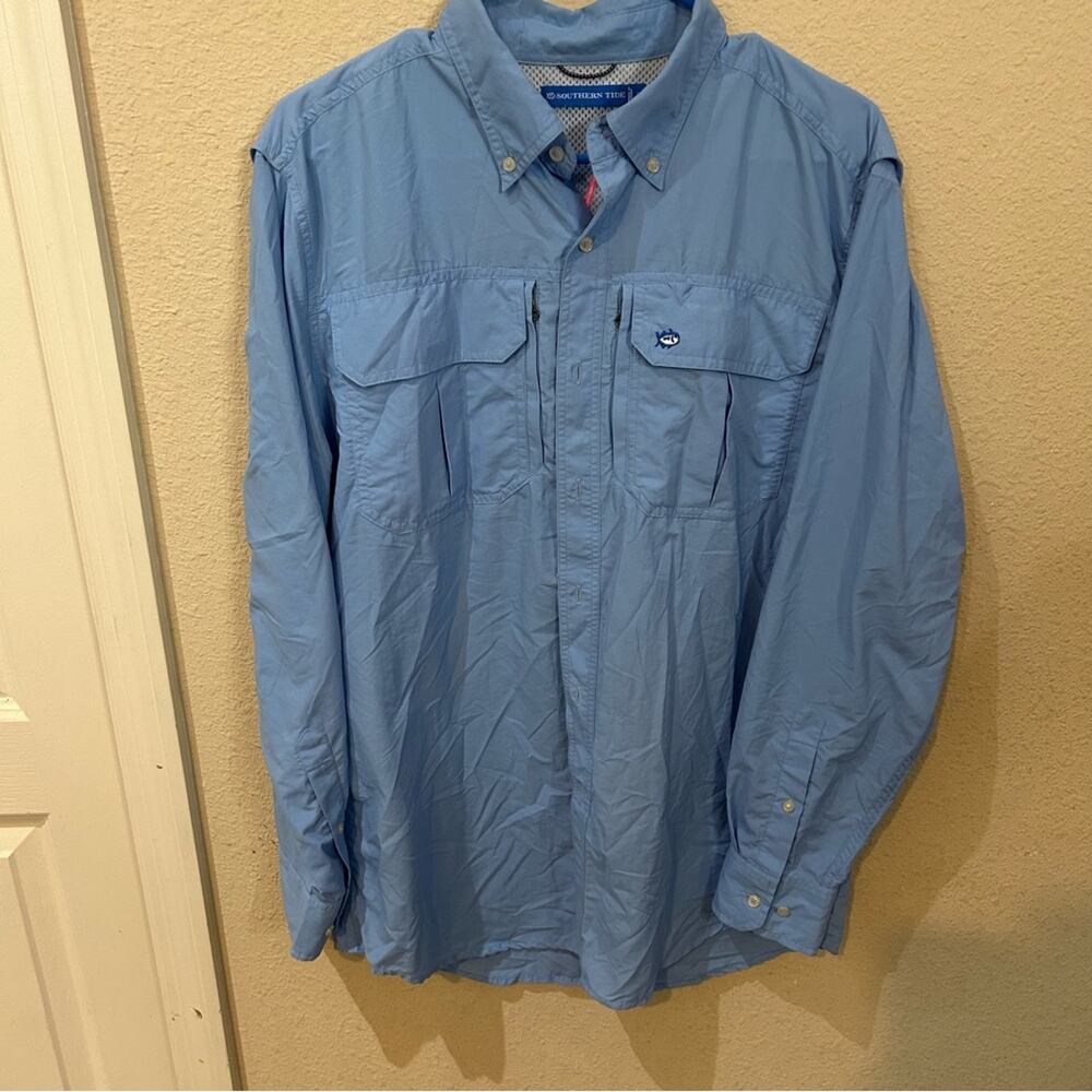 Southern Tide Light Blue intercostal Shirt embroidered monogram Size M